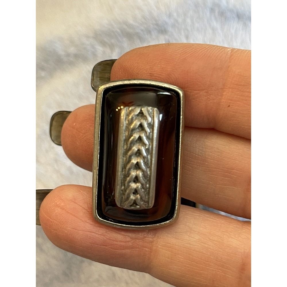 Vintage Ben Amun Modern Pewter/Lucite Clip On Earrings Dark Carmel Color Signed - Picture 5 of 11